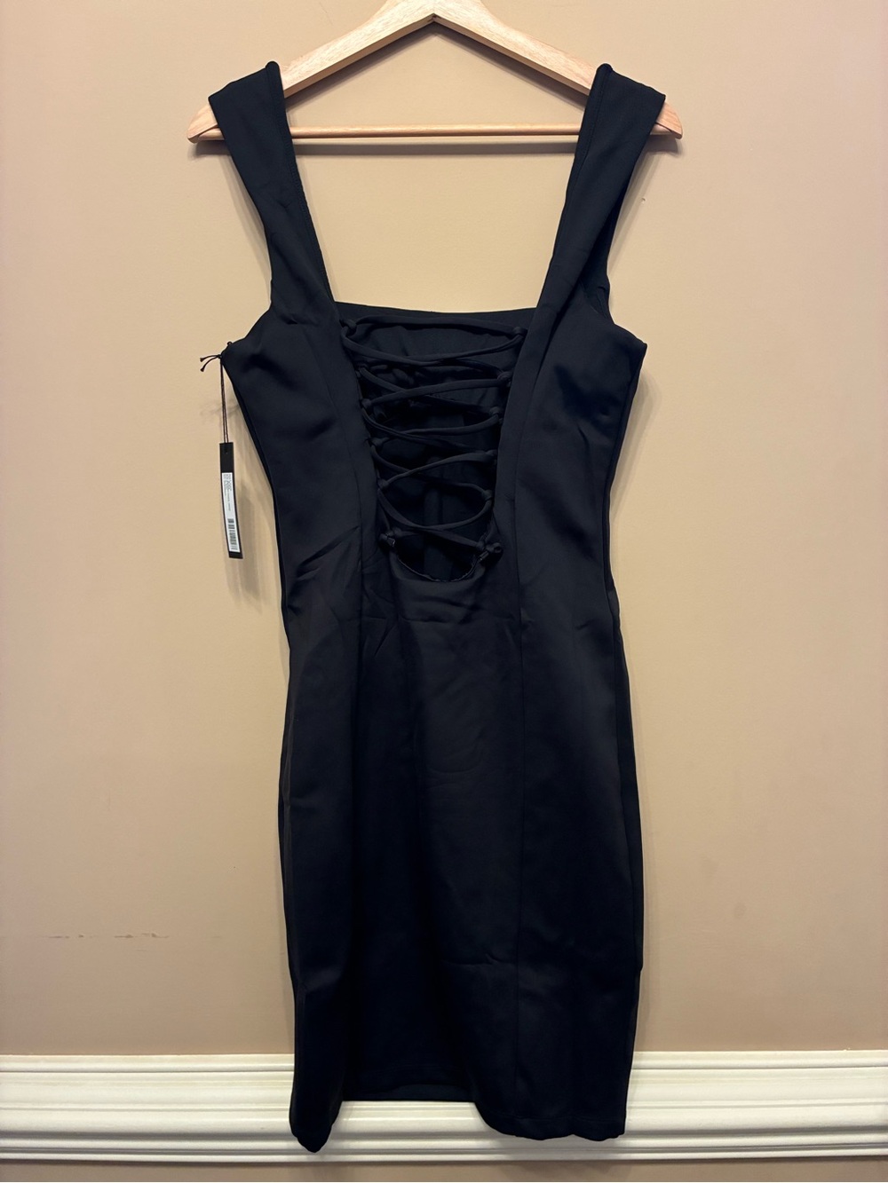 TA3 Dress Squarey Pencil Midi XL Short Length Black Open Corset Back Sculpting - Picture 4 of 7
